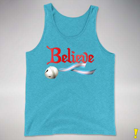 Believe Transgender Pride Jingle Bell Premium Tank Top - Aqua Triblend